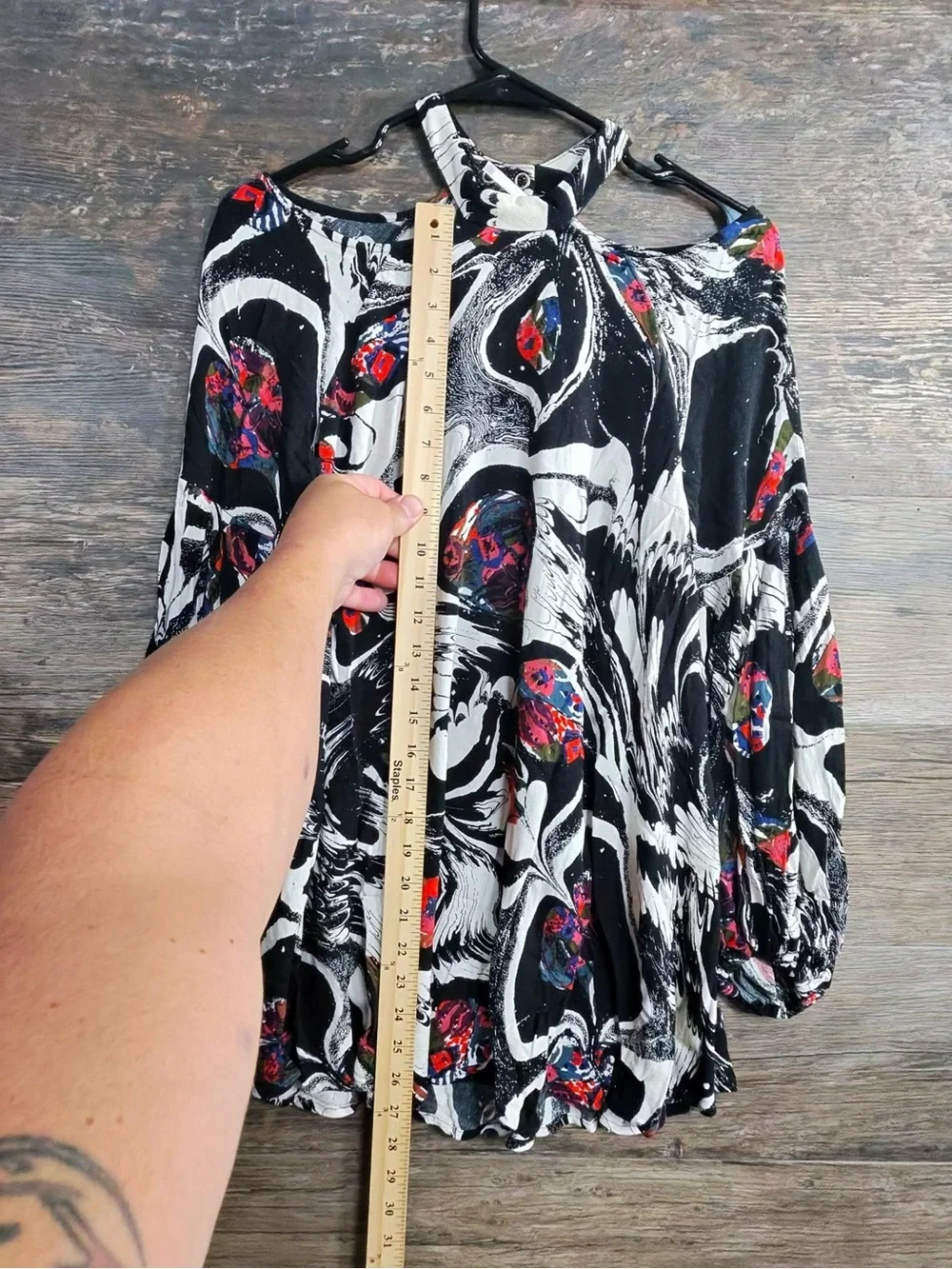 Free People Black & White Swirl Floral Cold-Shoulder Blouse